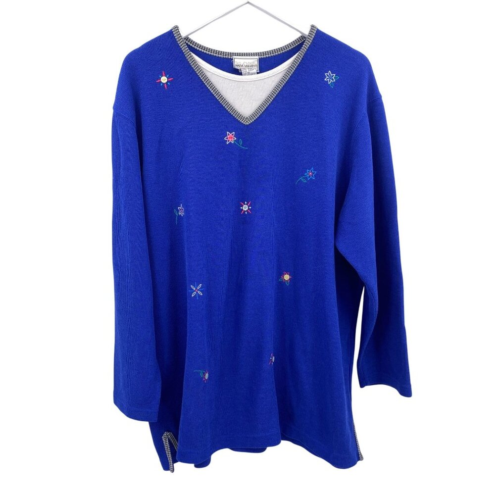 VTG Napa Valley Y2K pull over sweater size XL embroidered flower button print